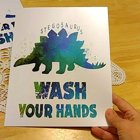 Dinosaur art prints, teaching reminders, boy's bathroom decor - Picture 3 of 6